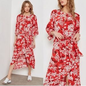 Topshop Kimono Inspired Red and White Floral Midi Dress Size 4